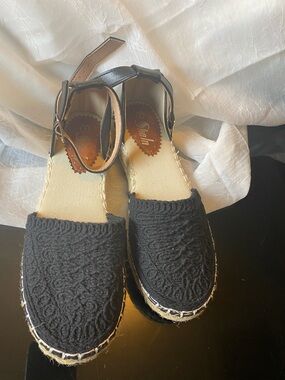 SheIn Black Crochet Ankle-Strap Espadrille Flats with Jute Trim